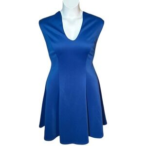 Curvy Plus Fashion to Figure Royal Blue V Neck Sleeveless Fit Flare Dress Size 1